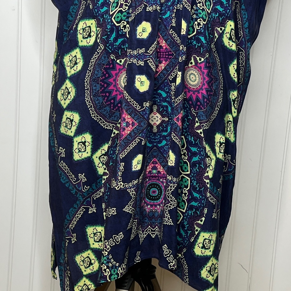 Maeve Silk Vibrant Blue and Green Midi Dress Size Medium Petite - Picture 3 of 9